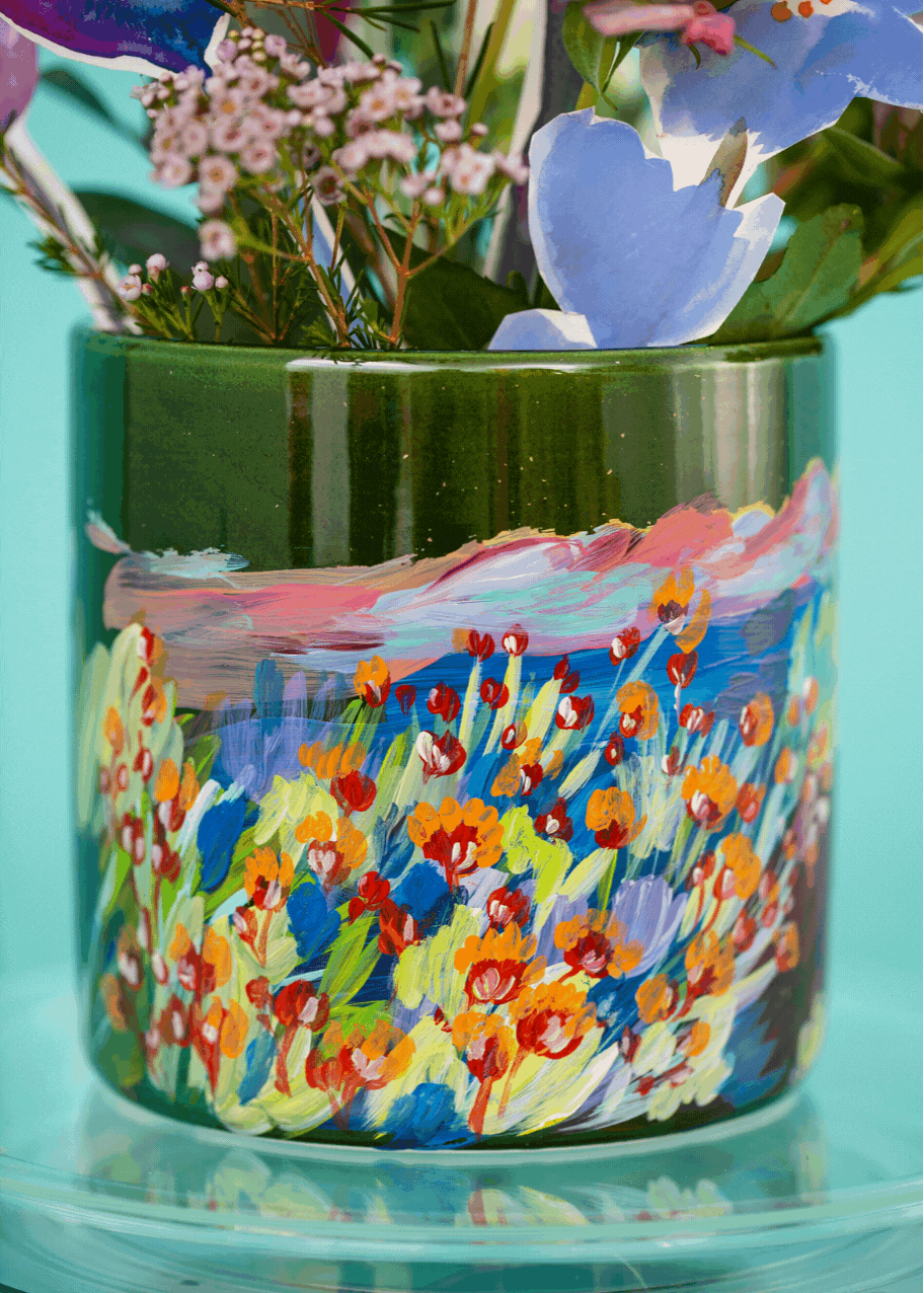 Orange Grove Over the Twilight Mountain Saguaro Green Vase — Pink